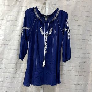 Chelsea & Theodore embroidered white tassel tie XL tunic or shirt dress